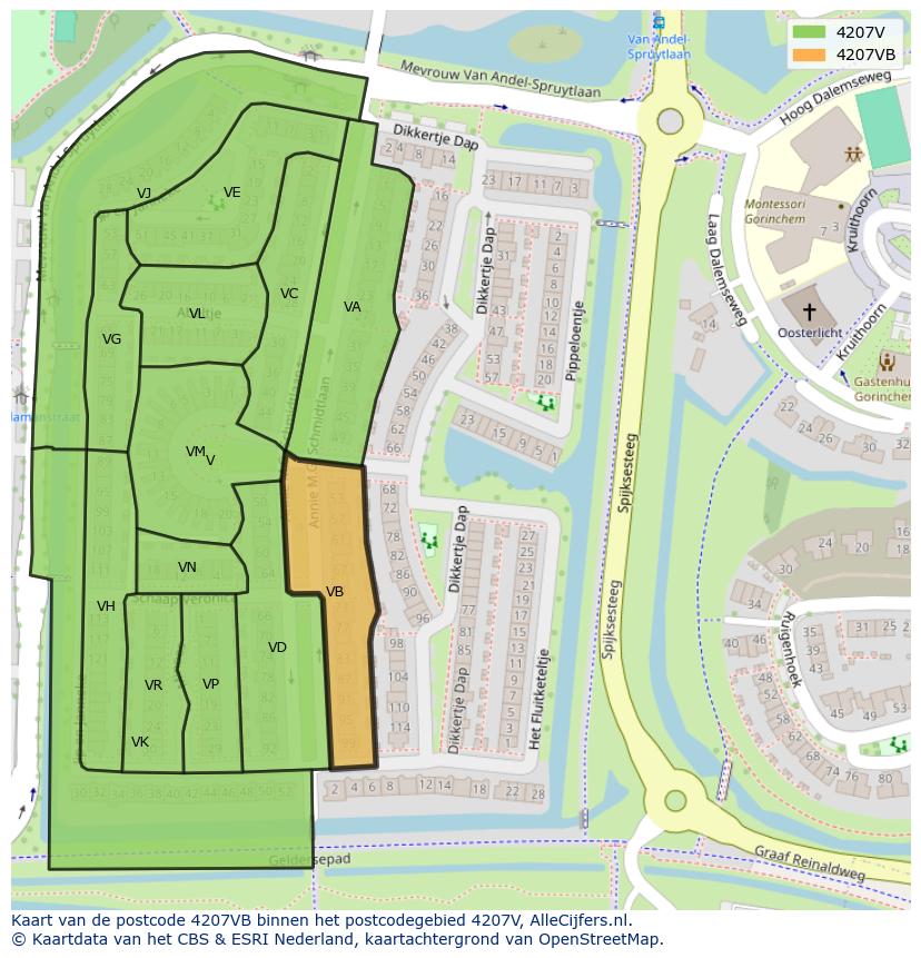 Afbeelding van het postcodegebied 4207 VB op de kaart.