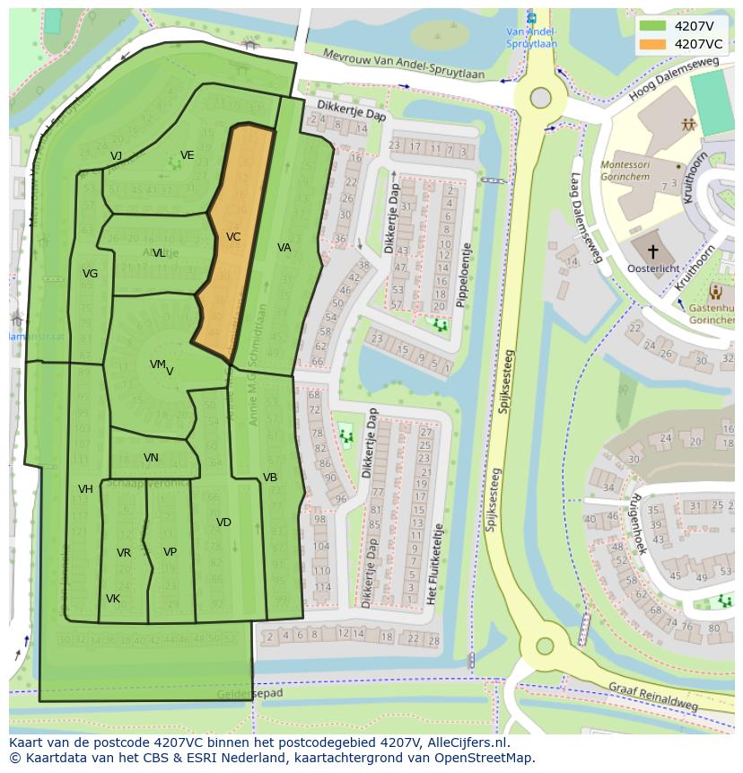 Afbeelding van het postcodegebied 4207 VC op de kaart.