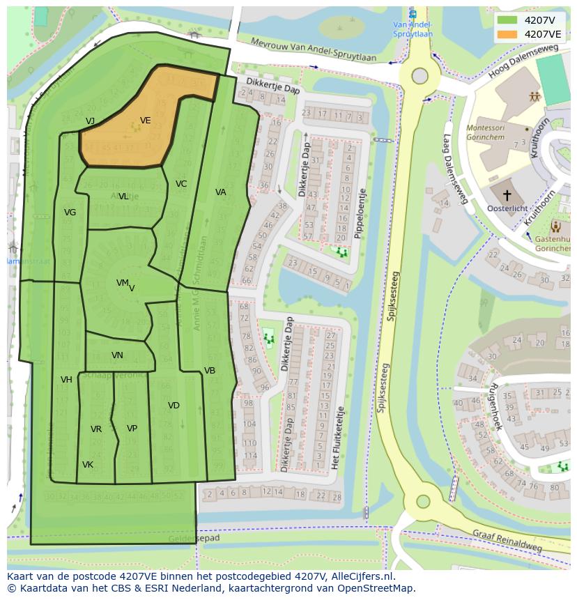 Afbeelding van het postcodegebied 4207 VE op de kaart.