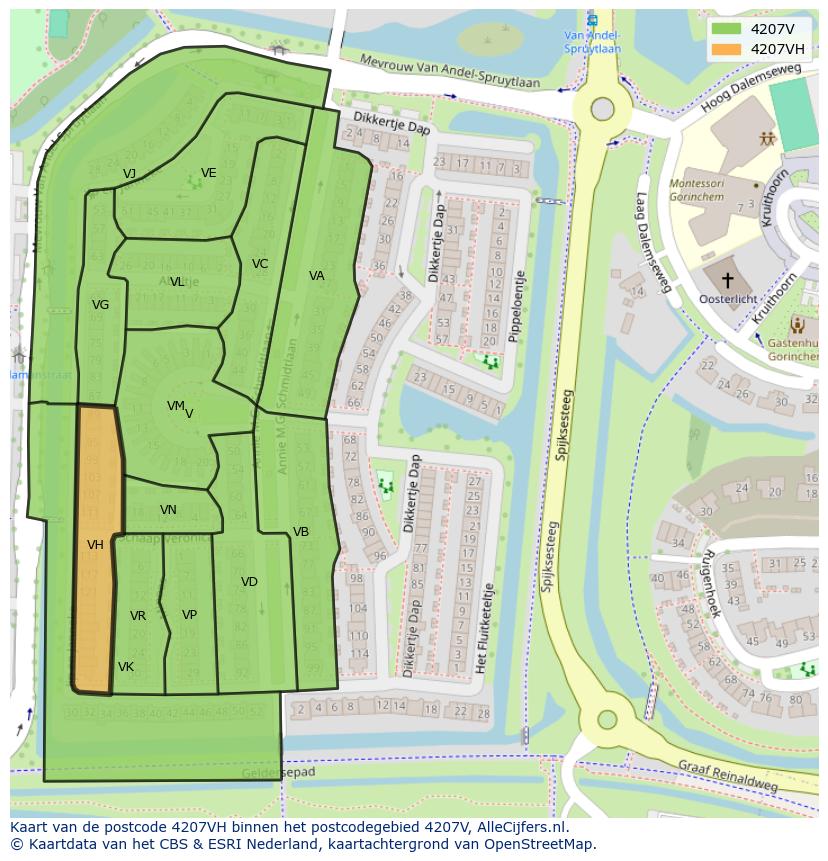 Afbeelding van het postcodegebied 4207 VH op de kaart.