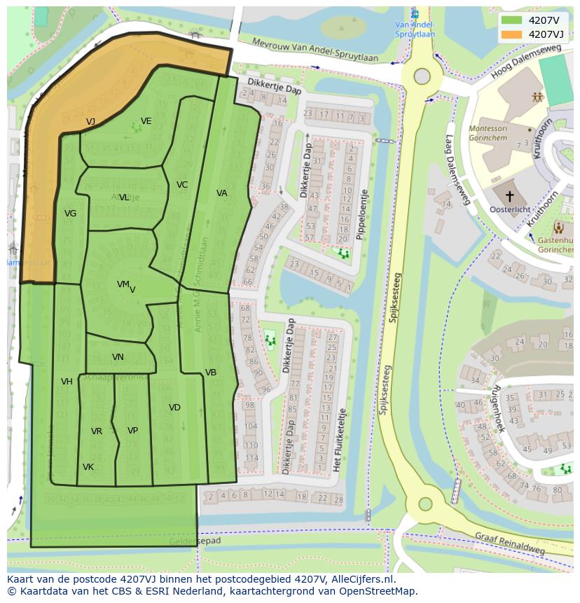 Afbeelding van het postcodegebied 4207 VJ op de kaart.