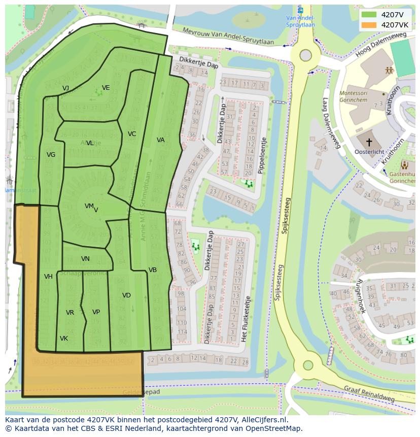 Afbeelding van het postcodegebied 4207 VK op de kaart.