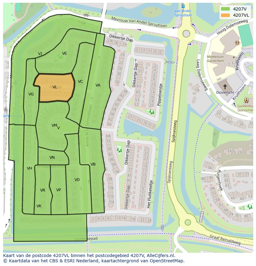 Afbeelding van het postcodegebied 4207 VL op de kaart.