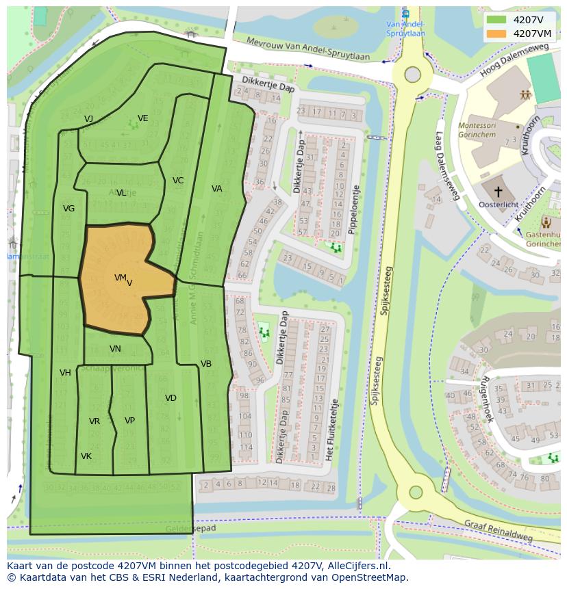 Afbeelding van het postcodegebied 4207 VM op de kaart.