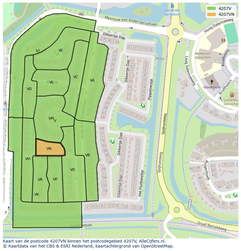 Afbeelding van het postcodegebied 4207 VN op de kaart.