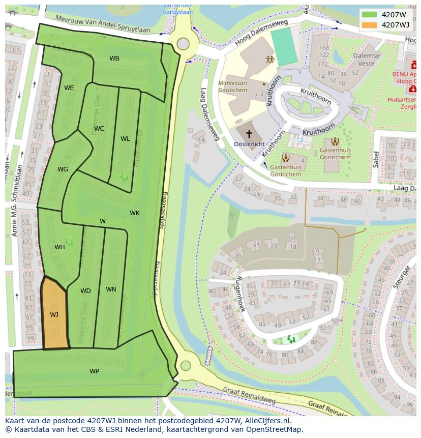 Afbeelding van het postcodegebied 4207 WJ op de kaart.