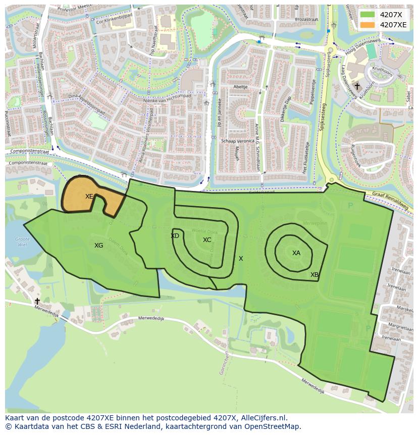 Afbeelding van het postcodegebied 4207 XE op de kaart.
