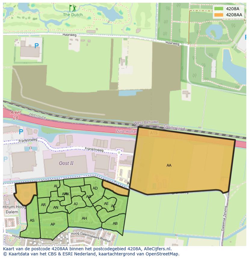 Afbeelding van het postcodegebied 4208 AA op de kaart.