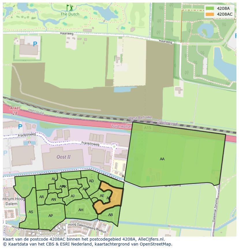 Afbeelding van het postcodegebied 4208 AC op de kaart.