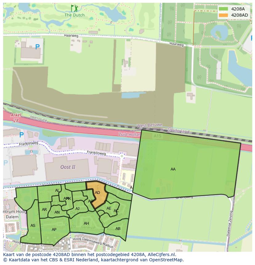 Afbeelding van het postcodegebied 4208 AD op de kaart.