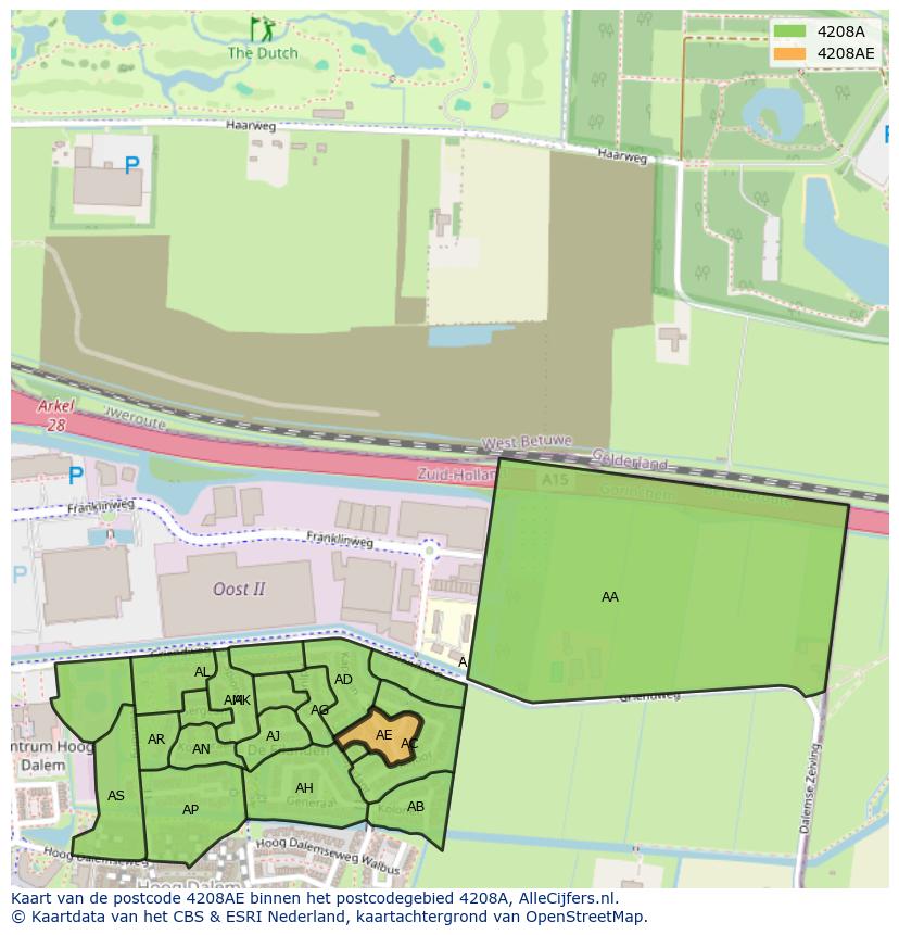 Afbeelding van het postcodegebied 4208 AE op de kaart.