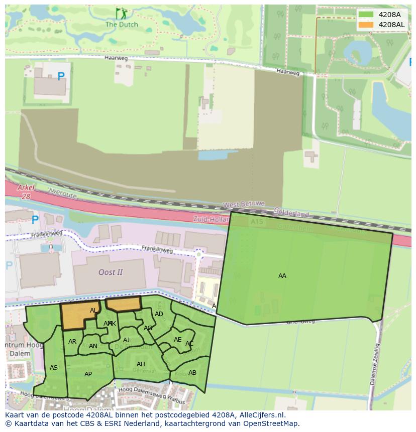 Afbeelding van het postcodegebied 4208 AL op de kaart.