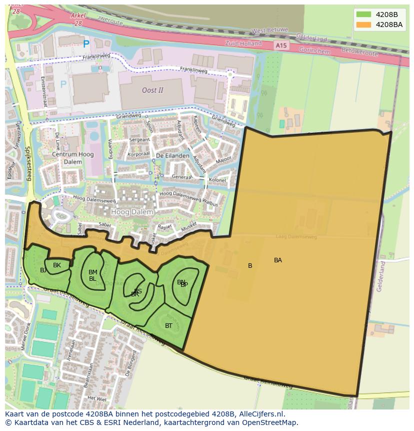 Afbeelding van het postcodegebied 4208 BA op de kaart.