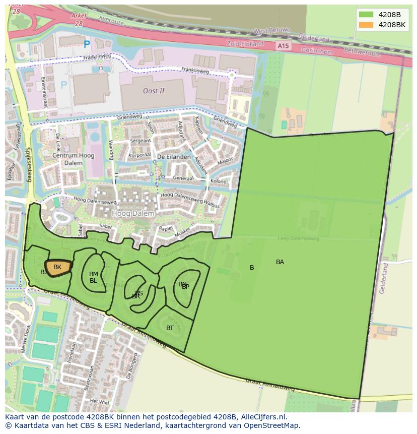 Afbeelding van het postcodegebied 4208 BK op de kaart.