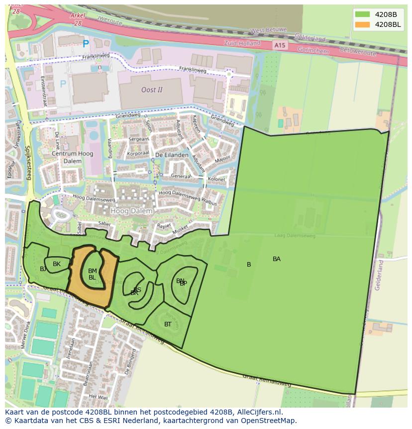 Afbeelding van het postcodegebied 4208 BL op de kaart.