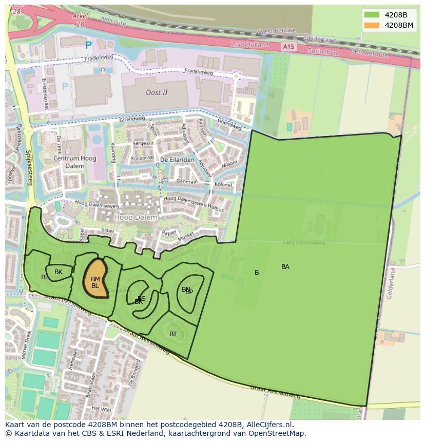 Afbeelding van het postcodegebied 4208 BM op de kaart.