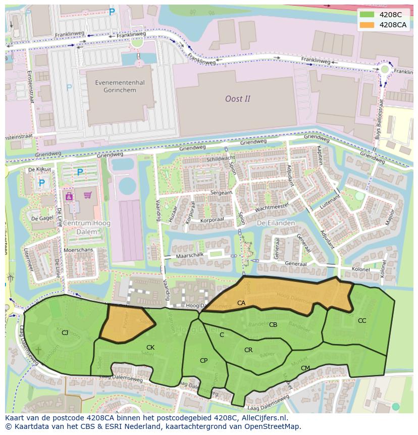 Afbeelding van het postcodegebied 4208 CA op de kaart.