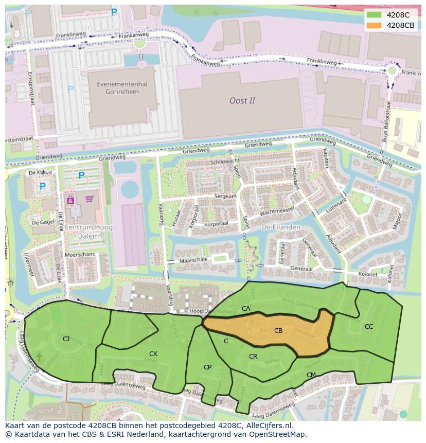 Afbeelding van het postcodegebied 4208 CB op de kaart.