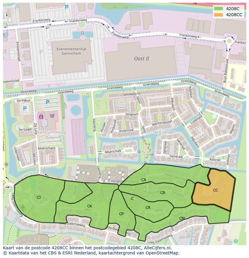 Afbeelding van het postcodegebied 4208 CC op de kaart.