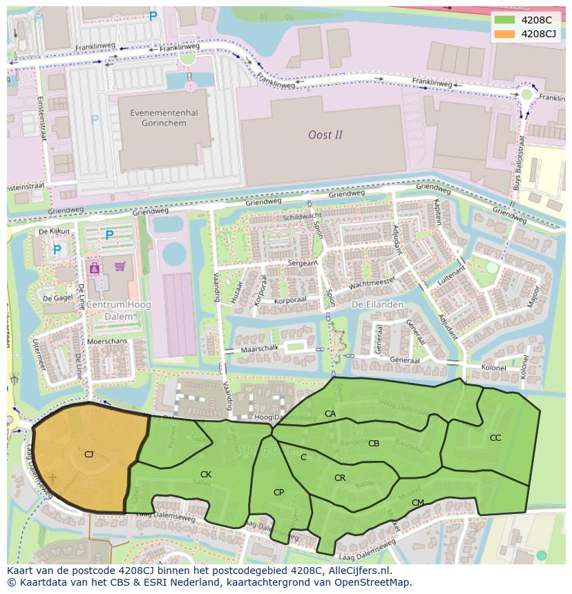 Afbeelding van het postcodegebied 4208 CJ op de kaart.