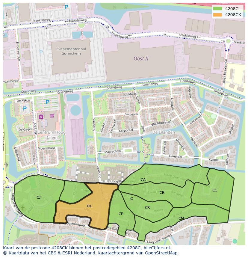 Afbeelding van het postcodegebied 4208 CK op de kaart.