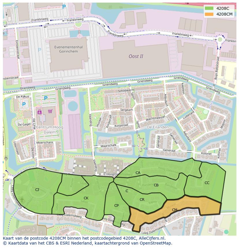 Afbeelding van het postcodegebied 4208 CM op de kaart.
