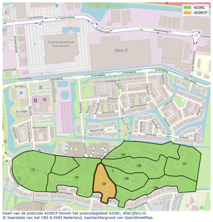 Afbeelding van het postcodegebied 4208 CP op de kaart.