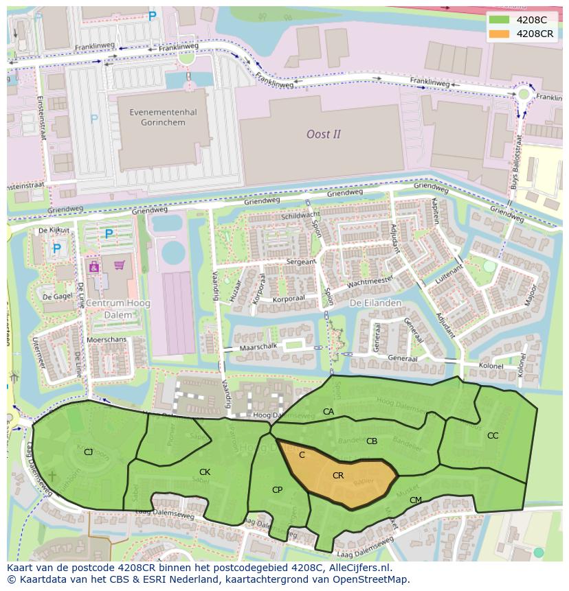 Afbeelding van het postcodegebied 4208 CR op de kaart.