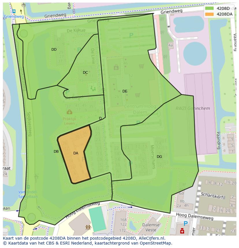 Afbeelding van het postcodegebied 4208 DA op de kaart.