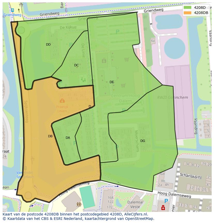 Afbeelding van het postcodegebied 4208 DB op de kaart.
