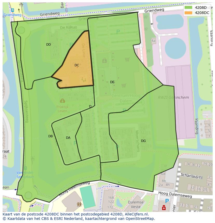 Afbeelding van het postcodegebied 4208 DC op de kaart.