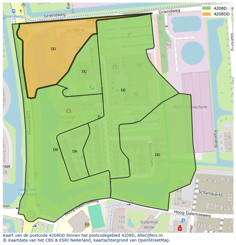 Afbeelding van het postcodegebied 4208 DD op de kaart.