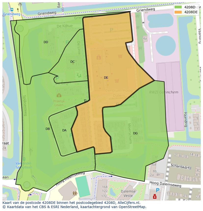 Afbeelding van het postcodegebied 4208 DE op de kaart.
