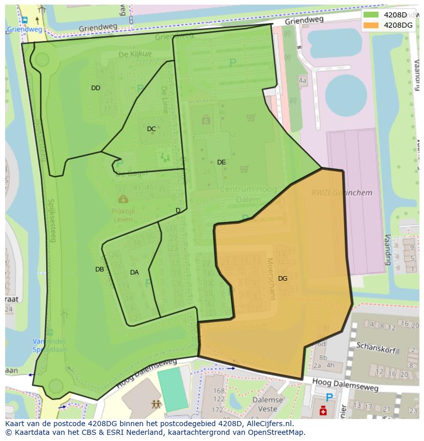 Afbeelding van het postcodegebied 4208 DG op de kaart.