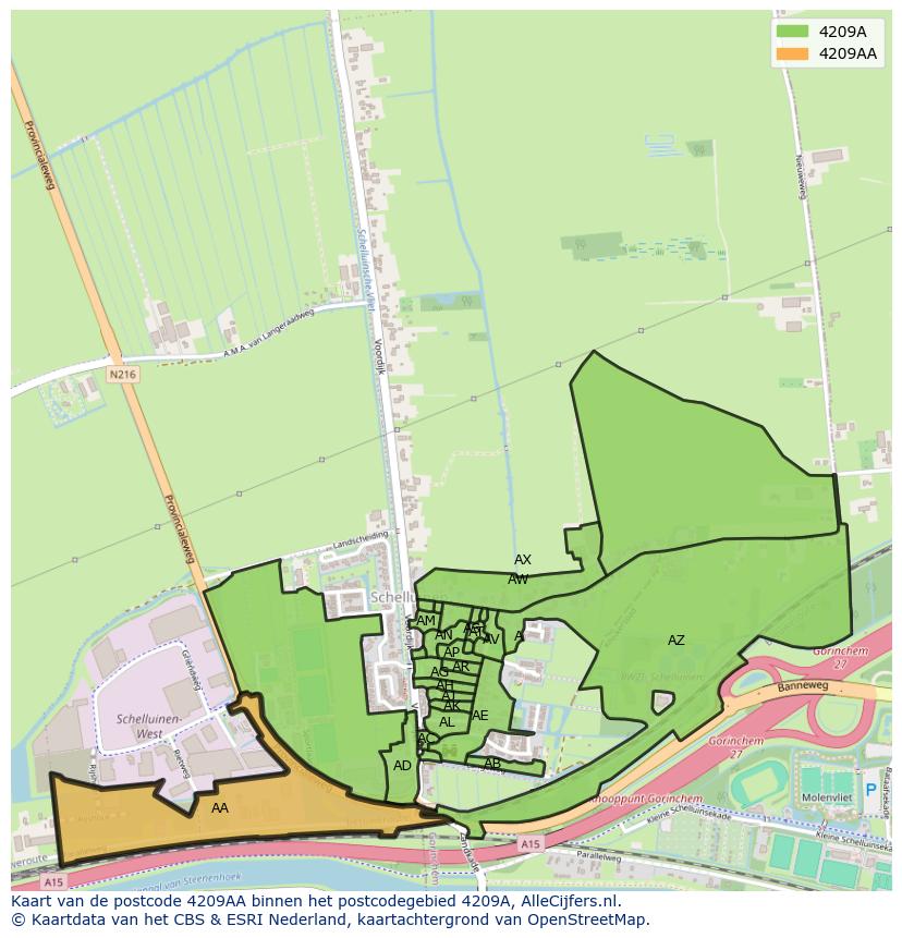 Afbeelding van het postcodegebied 4209 AA op de kaart.