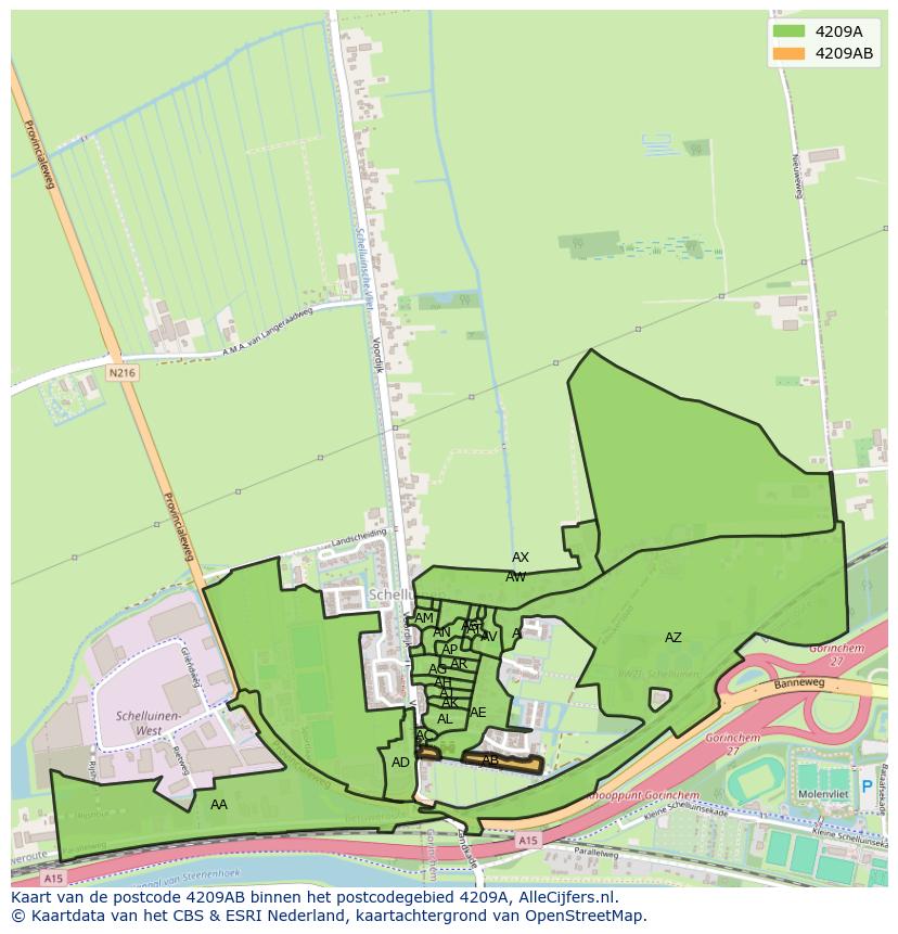 Afbeelding van het postcodegebied 4209 AB op de kaart.