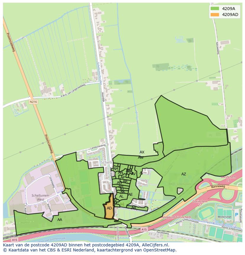 Afbeelding van het postcodegebied 4209 AD op de kaart.