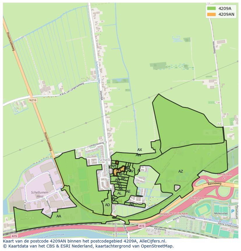 Afbeelding van het postcodegebied 4209 AN op de kaart.