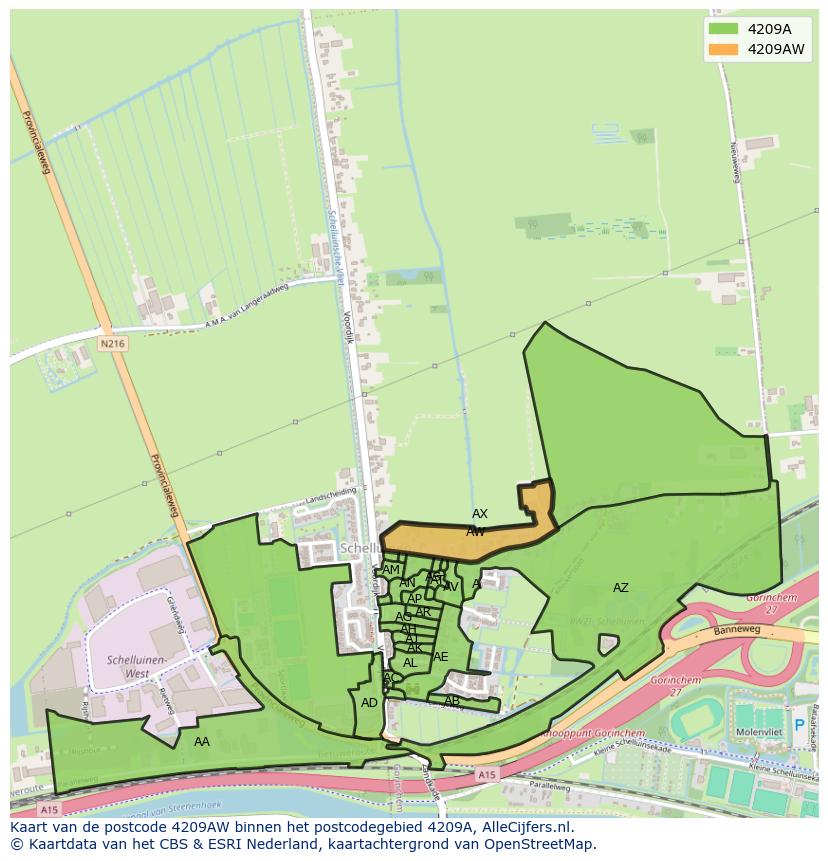 Afbeelding van het postcodegebied 4209 AW op de kaart.