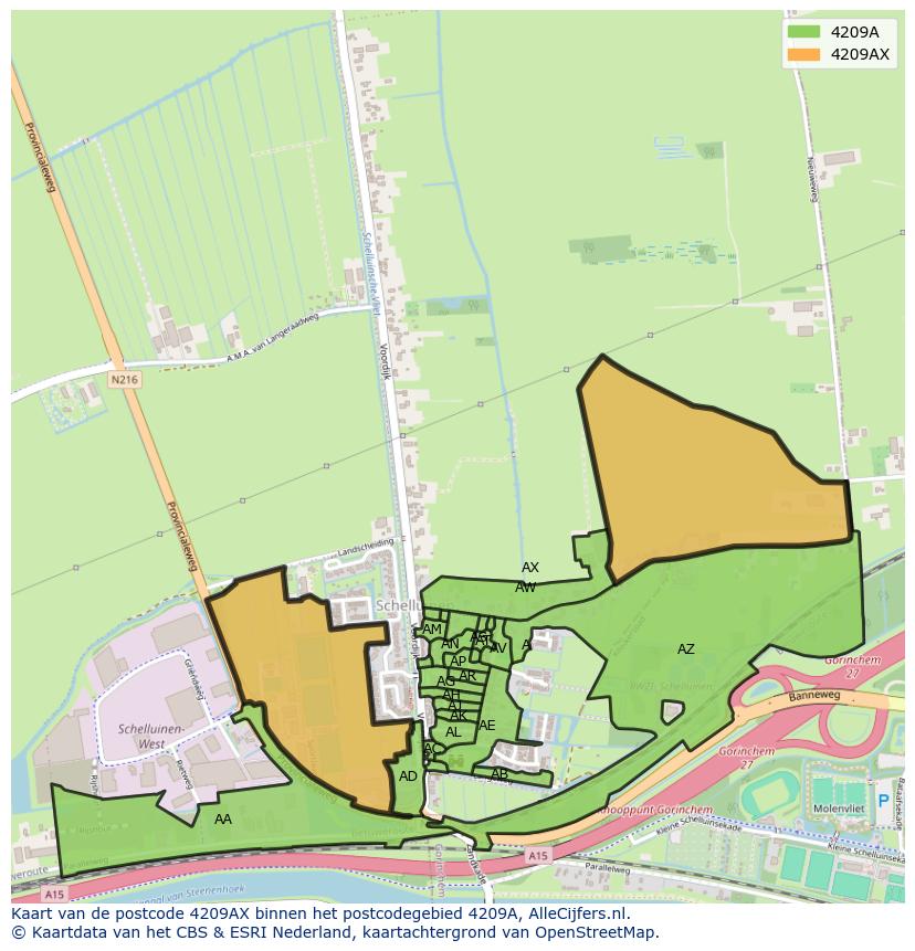 Afbeelding van het postcodegebied 4209 AX op de kaart.