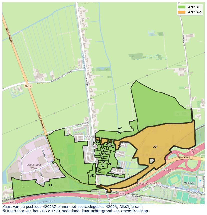 Afbeelding van het postcodegebied 4209 AZ op de kaart.