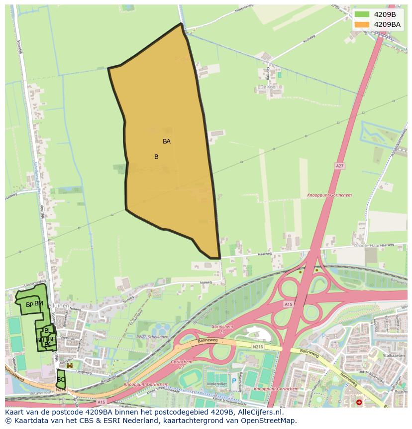Afbeelding van het postcodegebied 4209 BA op de kaart.