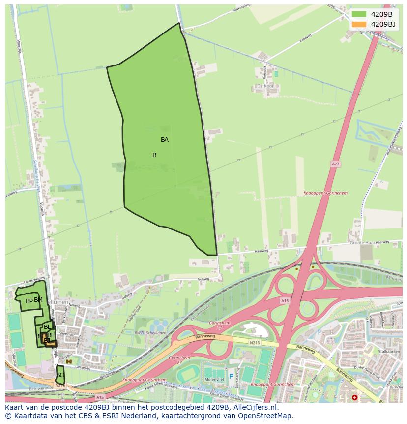 Afbeelding van het postcodegebied 4209 BJ op de kaart.