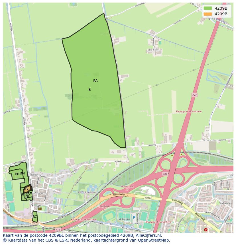 Afbeelding van het postcodegebied 4209 BL op de kaart.