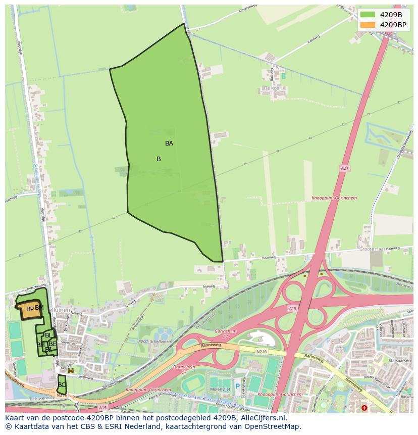 Afbeelding van het postcodegebied 4209 BP op de kaart.