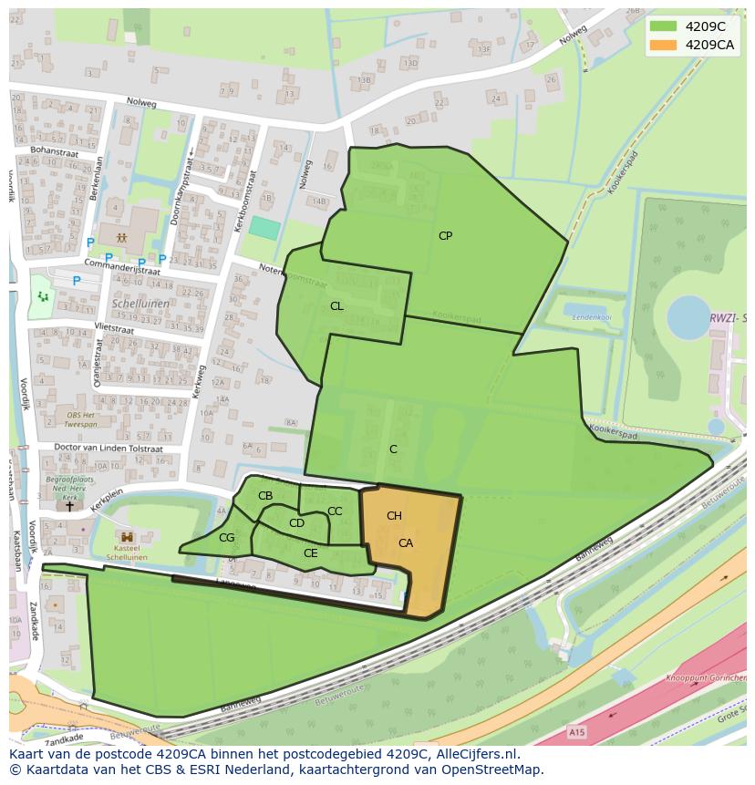 Afbeelding van het postcodegebied 4209 CA op de kaart.