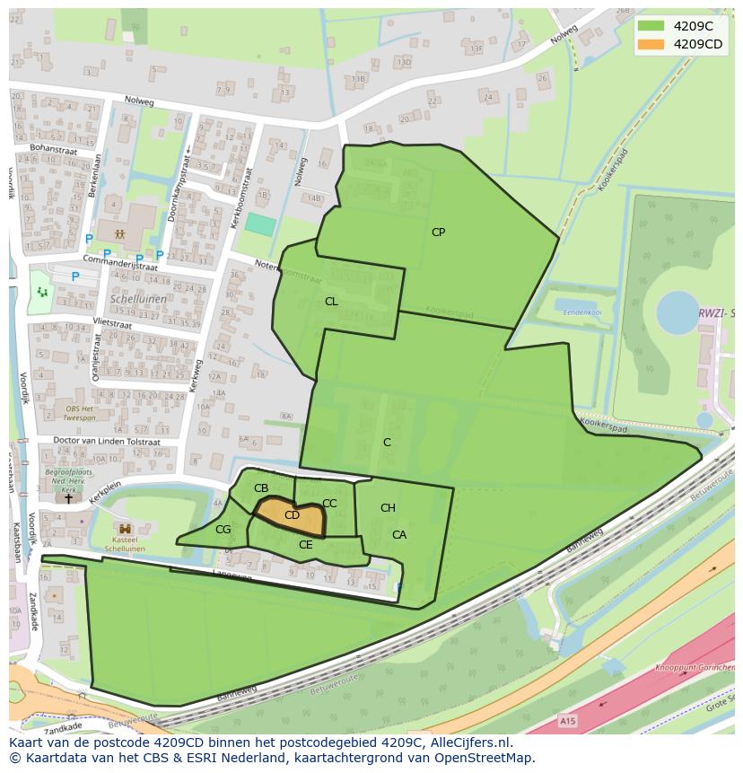 Afbeelding van het postcodegebied 4209 CD op de kaart.
