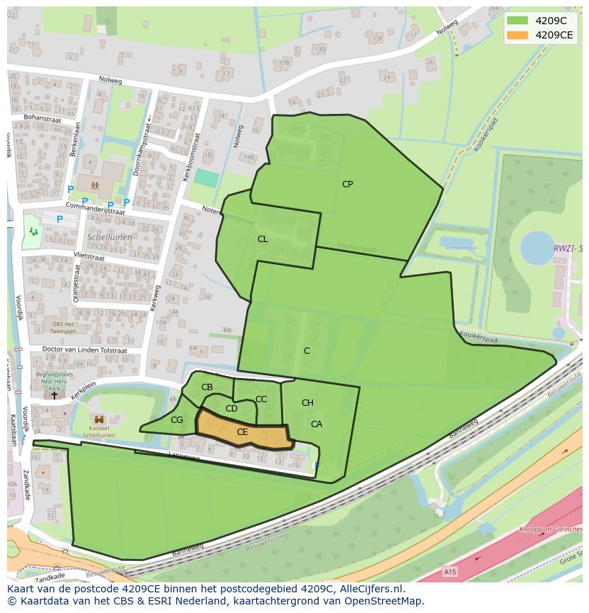Afbeelding van het postcodegebied 4209 CE op de kaart.