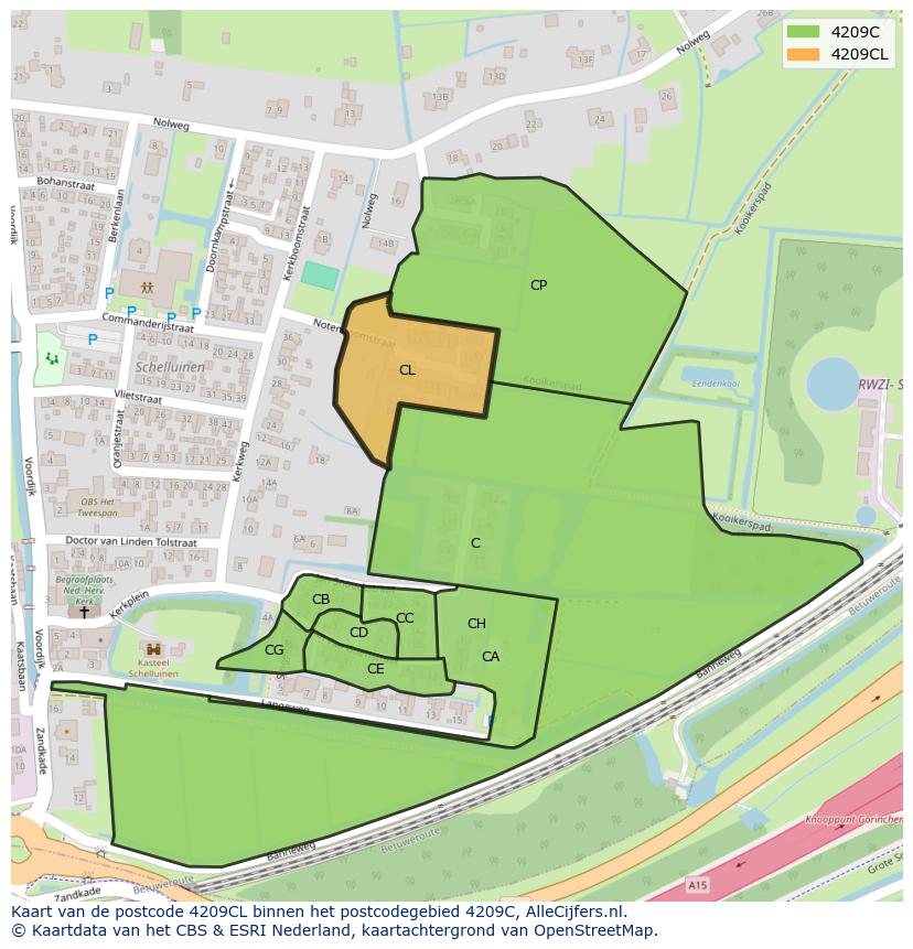 Afbeelding van het postcodegebied 4209 CL op de kaart.