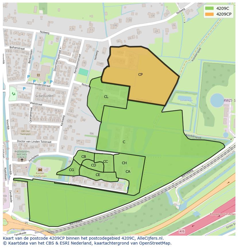 Afbeelding van het postcodegebied 4209 CP op de kaart.